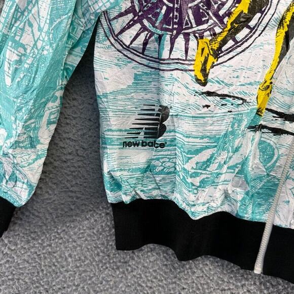 Vintage Columbus Marathon Jacket Mens Medium White Blue All Over New Balance 90s - Picture 2 of 9